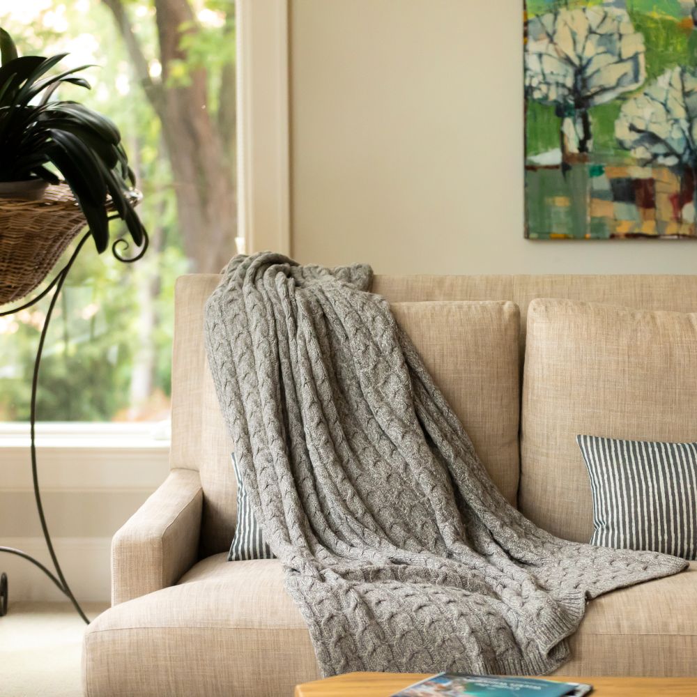 Handloomed Peruvian Pima Cotton & Baby Alpaca Throw Blanket -Graphite