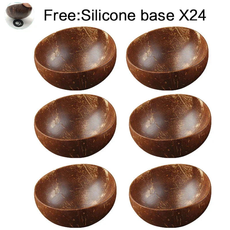 Natural Coconut Bowl Set with Wooden Spoons