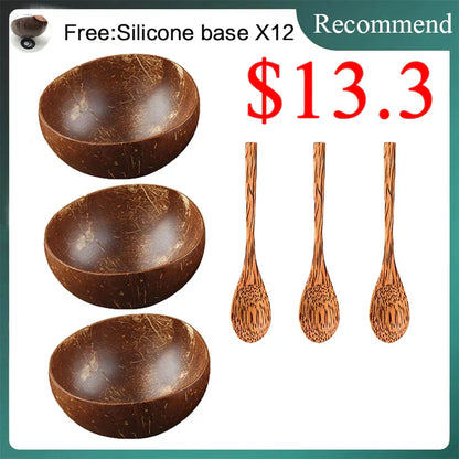 Natural Coconut Bowl Set with Wooden Spoons