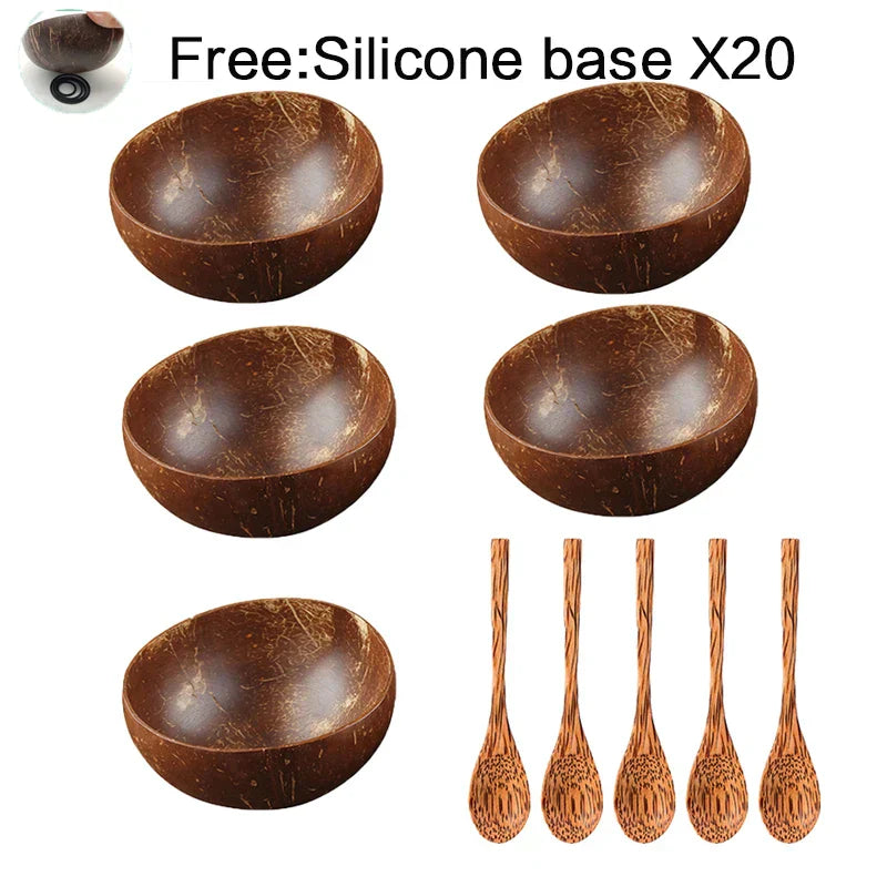 Natural Coconut Bowl Set with Wooden Spoons