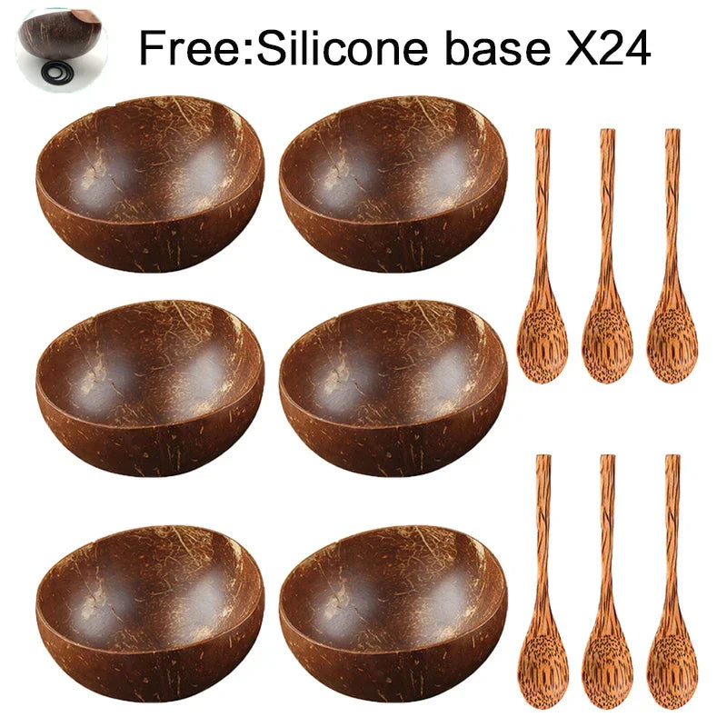 Natural Coconut Bowl Set with Wooden Spoons
