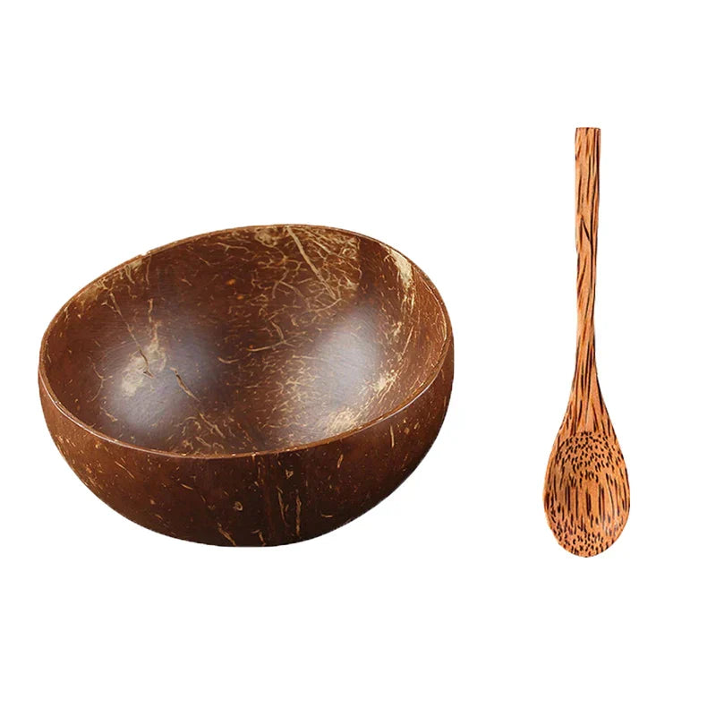 Natural Coconut Bowl Set with Wooden Spoons