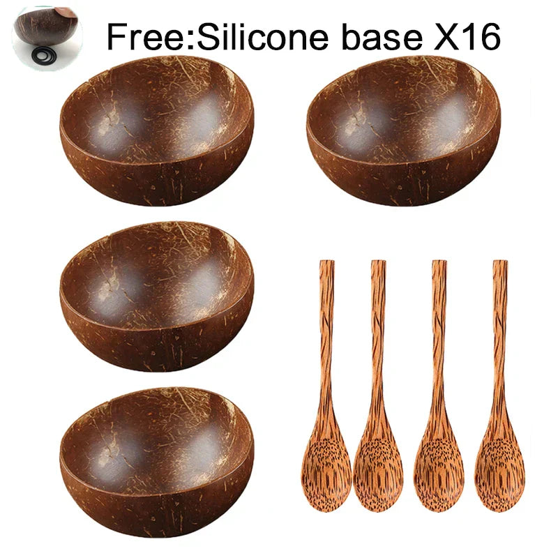 Natural Coconut Bowl Set with Wooden Spoons