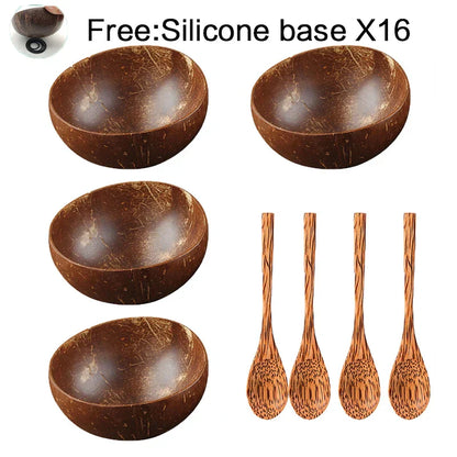 Natural Coconut Bowl Set with Wooden Spoons