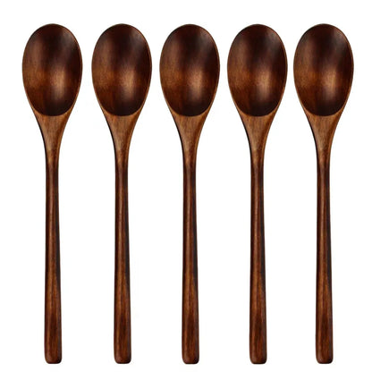 5 Pieces Wooden Spoon Soup Spoon and Fork Tableware Set