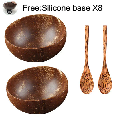 Natural Coconut Bowl Set with Wooden Spoons