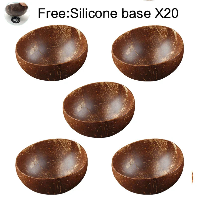 Natural Coconut Bowl Set with Wooden Spoons