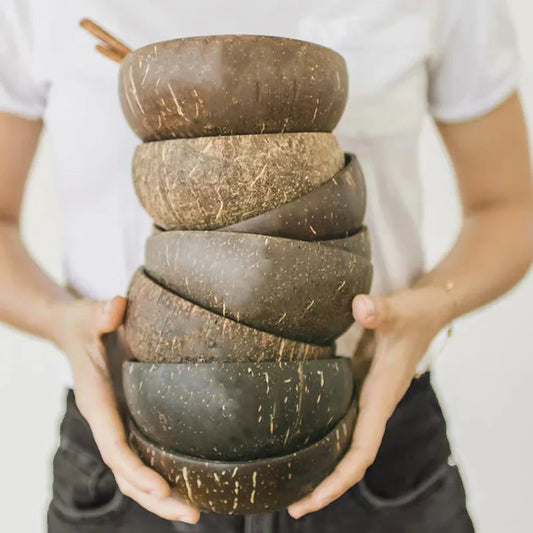 Natural Coconut Bowl Set with Wooden Spoons