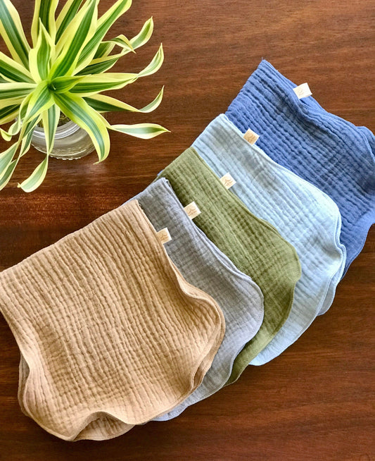Organic Cotton Burp Cloths Blue/Green Tones  - Set of 5